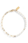 SET & STONES SIMONE FRESHWATER PEARL & PAPER CLIP CHAIN BRACELET