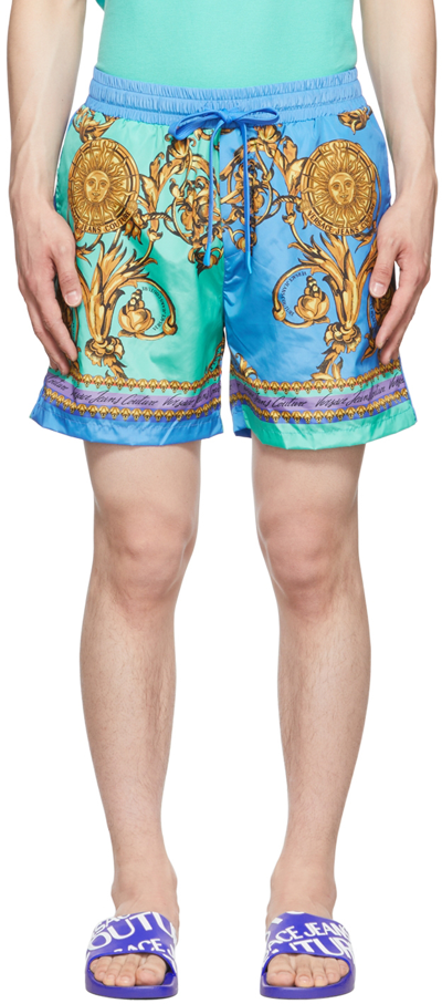 Versace Jeans Couture Baroque-pattern Print Shorts In Clear Blue