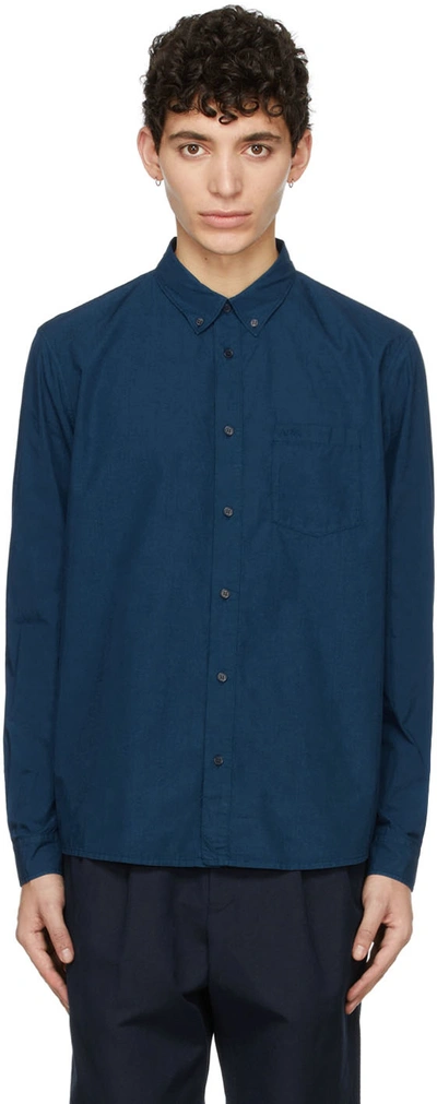 Apc Button-collar Shirt In Washed Indigo