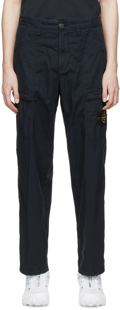 Stone Island Navy Cotton Cargo Pants In Blue