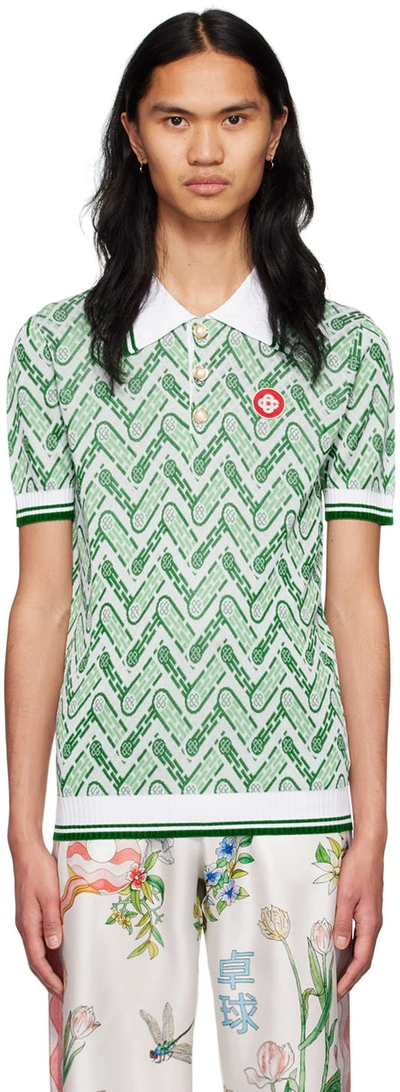 Casablanca Monogram-jacquard Knitted Polo Shirt In Green