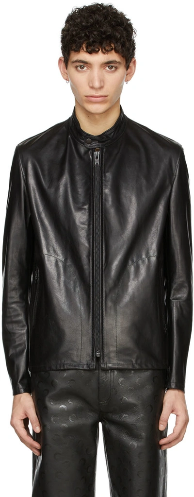 Schott Café Racer Slim Fit Cowhide Leather Jacket In Black