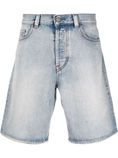 Diesel Wide-leg Denim Skate Shorts In Blue