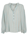 Woolrich Striped Half-button Blouse In Light Blue