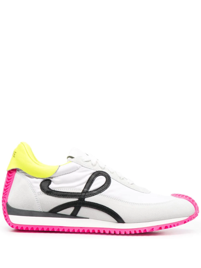 Loewe Flow Colourblock Retro Runner Trainers In Soft White Neon Yellow
