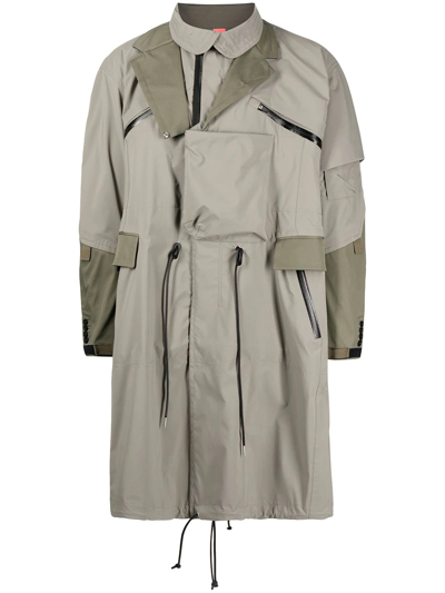 Sacai Drawstring-waist Trench Coat In Grey | ModeSens