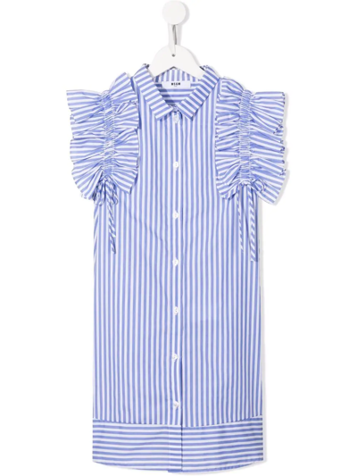 Msgm Kids' Stripe-print Shirt Dress In Blue