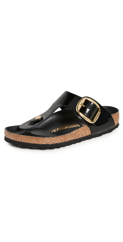 Birkenstock Gizeh Glossed-leather Sandals In High Shine Black