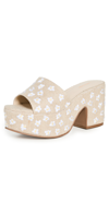 Larroude Miso Flower-embroidered Linen Platform Mules In Raw