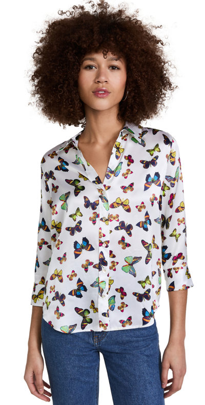 L Agence L'agence Dani Butterfly Print Silk Blouse In White Mult