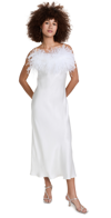 SLEEPER BOHEME SLIP DRESS WITH FEATHERS WHITE