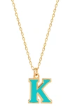 Gabi Rielle Vacay Dreamy Collection 14k Gold Plated Sterling Silver Turquoise French Enamel Initial Necklace In Gold- K