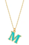 Gabi Rielle Vacay Dreamy Collection 14k Gold Plated Sterling Silver Turquoise French Enamel Initial Necklace In Gold- M
