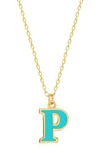 Gabi Rielle Vacay Dreamy Collection 14k Gold Plated Sterling Silver Turquoise French Enamel Initial Necklace In Gold- P