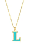 Gabi Rielle Vacay Dreamy Collection 14k Gold Plated Sterling Silver Turquoise French Enamel Initial Necklace In Gold- L