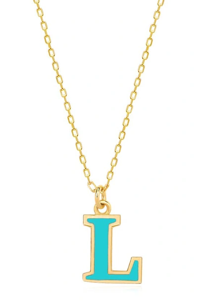 Gabi Rielle Vacay Dreamy Collection 14k Gold Plated Sterling Silver Turquoise French Enamel Initial Necklace In Gold- L