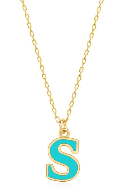 Gabi Rielle Vacay Dreamy Collection 14k Gold Plated Sterling Silver Turquoise French Enamel Initial Necklace In Letter S