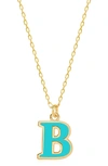 Gabi Rielle Vacay Dreamy Collection 14k Gold Plated Sterling Silver Turquoise French Enamel Initial Necklace In Letter B