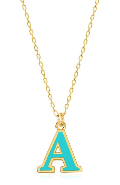 Gabi Rielle Vacay Dreamy Collection 14k Gold Plated Sterling Silver Turquoise French Enamel Initial Necklace In Letter A