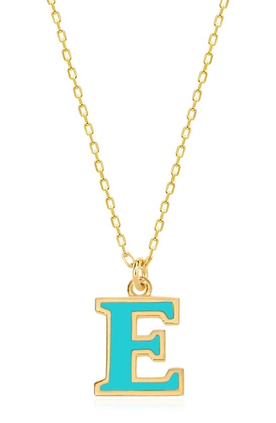 Gabi Rielle Vacay Dreamy Collection 14k Gold Plated Sterling Silver Turquoise French Enamel Initial Necklace In Gold- E