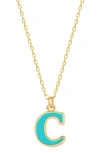 Gabi Rielle Vacay Dreamy Collection 14k Gold Plated Sterling Silver Turquoise French Enamel Initial Necklace In Letter C