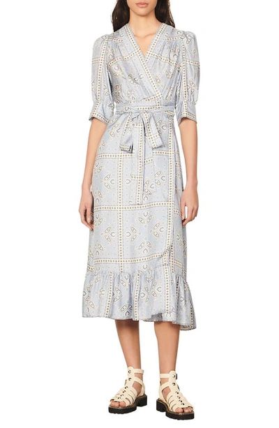 sandro blue white dress SANDRO Zade chevron-knit maxi dress