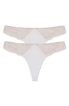 Skarlett Blue Women's Minx No-show Comfortable Lace Thong 2 Pack In White/ Nyln