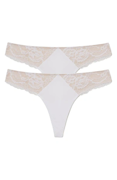 Skarlett Blue Women's Minx No-show Comfortable Lace Thong 2 Pack In White,nylon