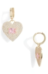 Shymi Pavé Heart Huggie Hoop Drop Earrings In Gold