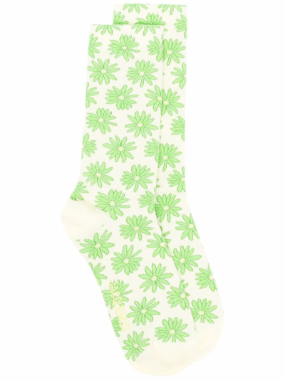 Jacquemus Floral-print Cotton Socks In Yellow