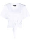 Isabel Marant Zineae Cropped Twist-front Cotton-jersey T-shirt In White
