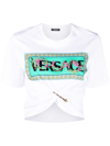 Versace Bead Embroidered Logo Safety-pin Crop T-shirt In White