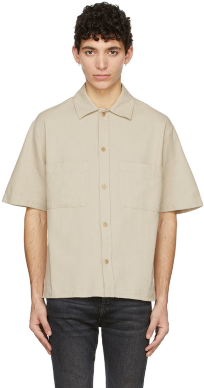 Frame Cotton-canvas Short-sleeved Shirt In Beige