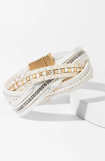 Saachi Demoss Mixed Bead Leather Bracelet In White