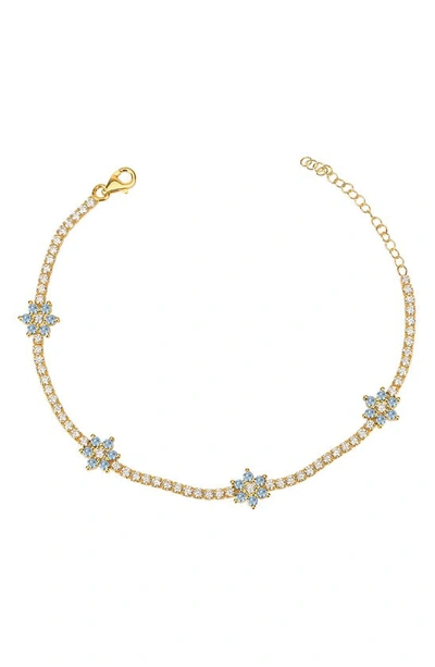 Gabi Rielle 14k Gold Plated Sterling Silver Aquamarine Crystal Flower Tennis Bracelet
