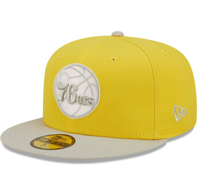 New Era Men's  Yellow, Gray Philadelphia 76ers Color Pack 59fifty Fitted Hat In Yellow,gray