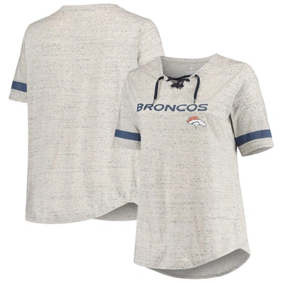Profile Heathered Gray Denver Broncos Plus Size Lace-up V-neck T-shirt