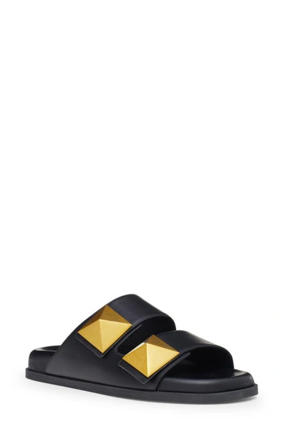 Valentino Garavani 20mm One Stud Leather Slide Sandals In Black