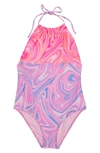 Beach Lingo Kids' Halter Neck One-piece Swimsuit In Multi