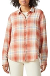Lucky Brand The Plaid Boyfriend Button-up Shirt In Pink