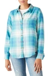 Lucky Brand The Plaid Boyfriend Button-up Shirt In Teal Plaid