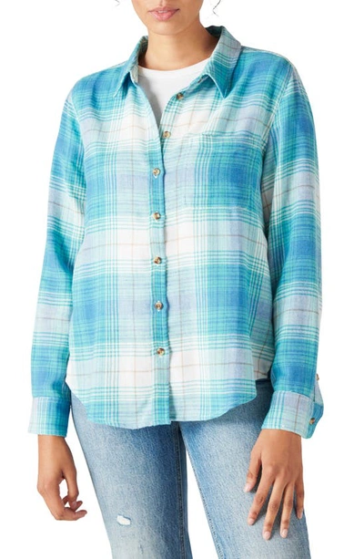 Lucky Brand The Plaid Boyfriend Button-up Shirt In Teal Plaid