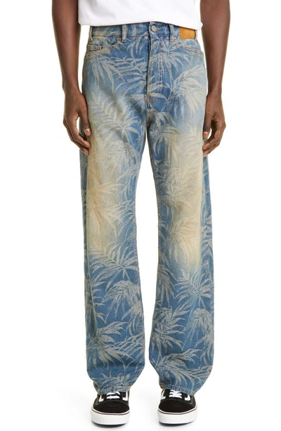 Palm Angels Jungle Loose Straight Leg Jeans In Blue