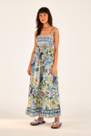 Farm Rio Macaw Flight Smocked Tiered Hem Cotton Dress In Off-white Macaw Flight