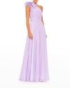 Mac Duggal Rosette Metallic Dot One-shoulder Chiffon Gown In Lilac