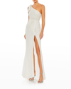 Mac Duggal Beaded Bodice One Shoulder Column Gown In White