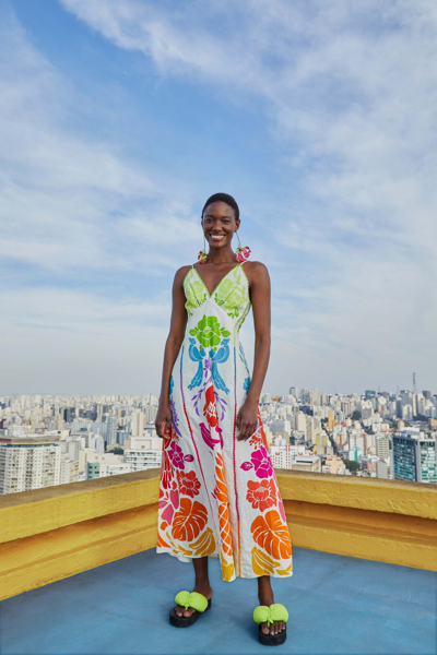Farm Rio Tropical Graphic Placed Maxi Dress In Linen