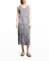 Eileen Fisher Tiered Pleated Silk Midi Dress In Steel