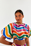 Farm Rio Dancing Stripes Cropped Printed Cotton-poplin Top In Dancing Stripes