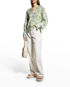 Vince Tie-dye Double V-neck Long-sleeve Blouse In Pistachio